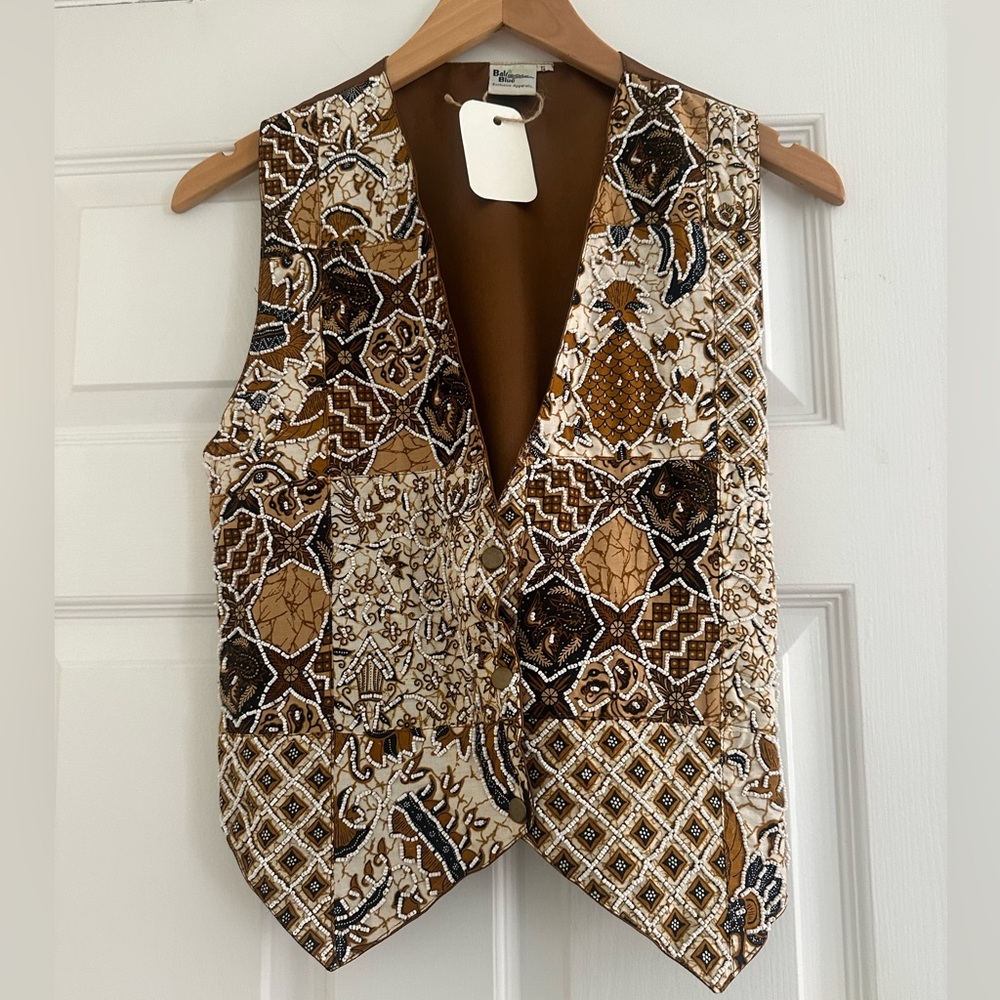 Vintage Patchwork Patterned Vest with Beaded Deta… - image 1